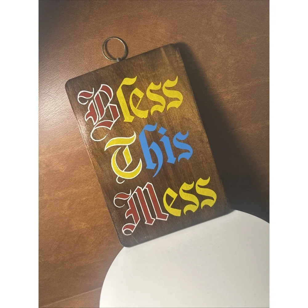 Bless This Mess Wooden Wall Hanging 1970s Home Decor Rustic made In Japan VTG